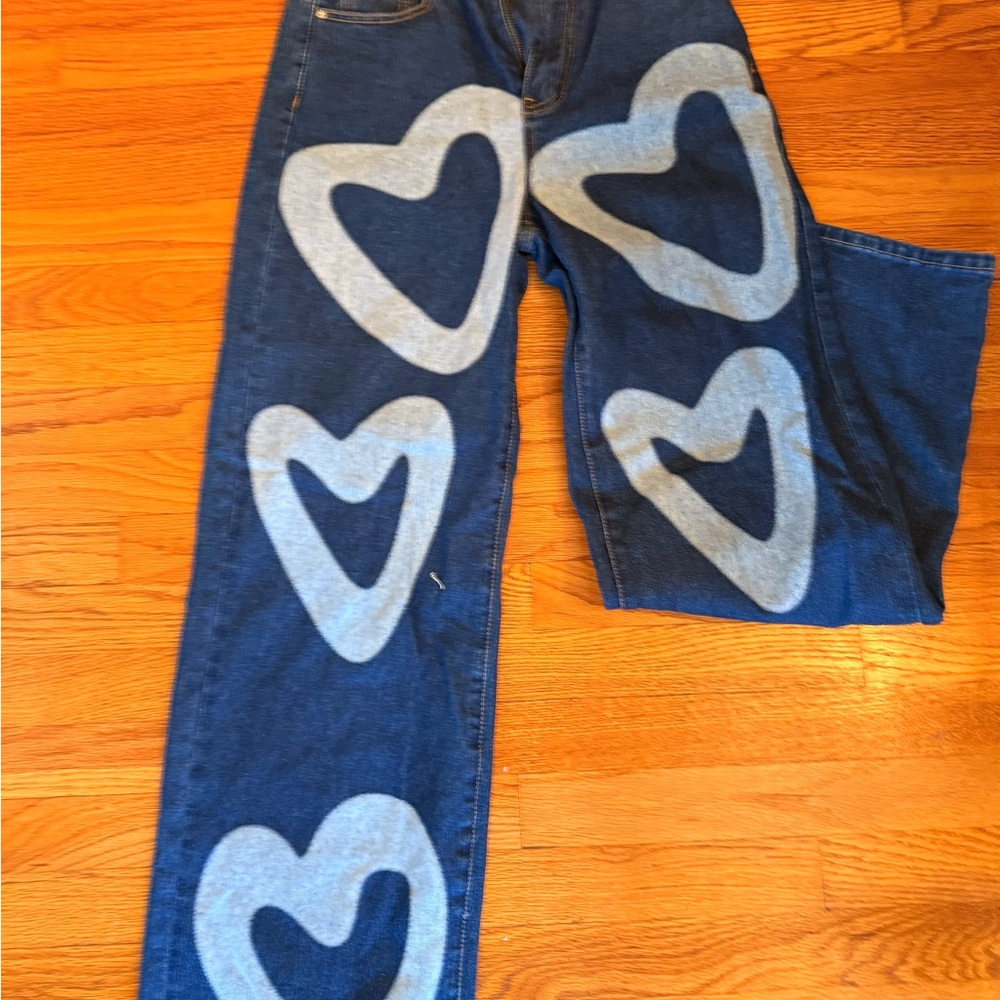 SHEIN Denim Jeans with Heart Patterns